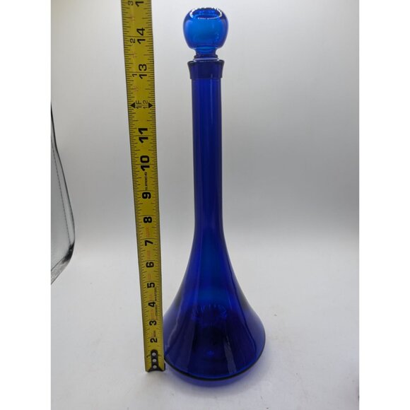 Cobalt Blue Mid Century Glass Decanter /Genie Bottle With Plastic Tip Stopper 15 - Picture 5 of 9